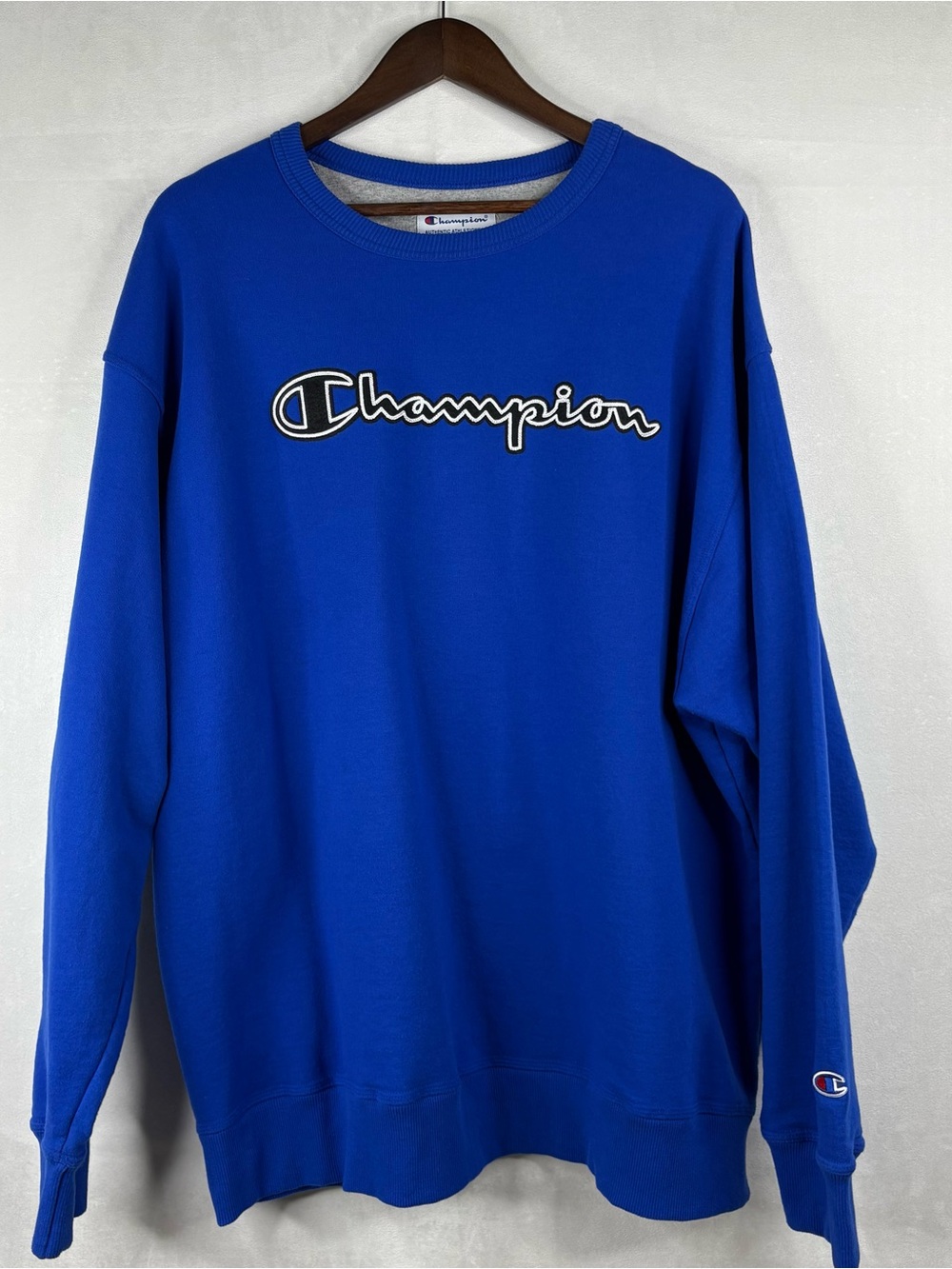Champion Sweatshirt Mens 2XL Blue Spell Out Logo Crewneck Pullover Athletic
